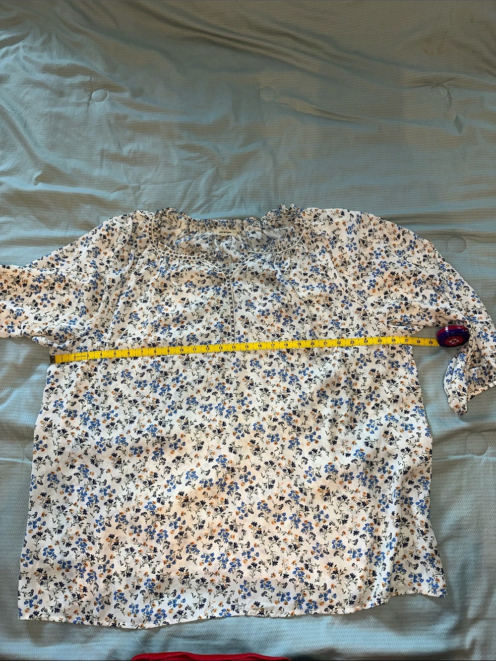 Max Studio White Floral Peasant Blouse with Blue Print - Picture 3 of 9